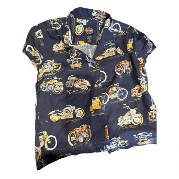 Harley-Davidson Motor Cycles Cotton Printed Collared Button Down Shirt Small - Picture 1 of 4